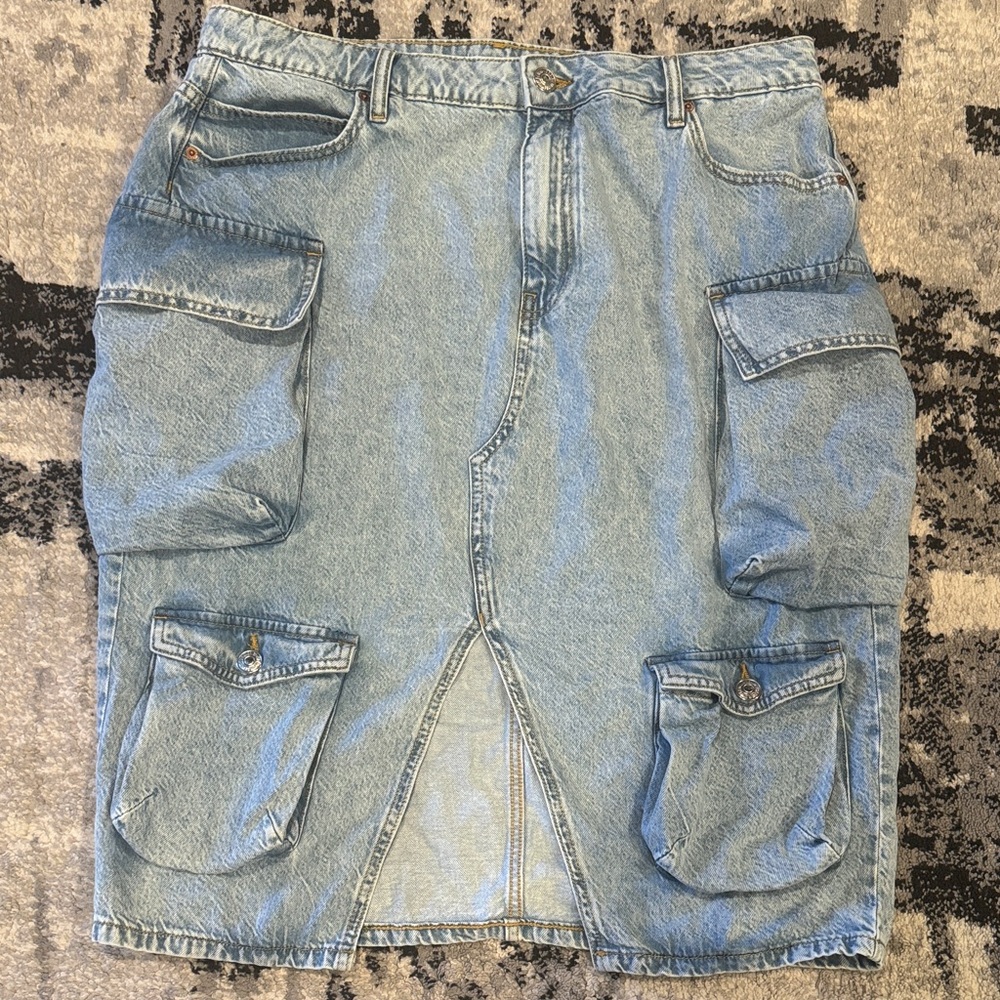 Denim Cargo Skirt with Pockets